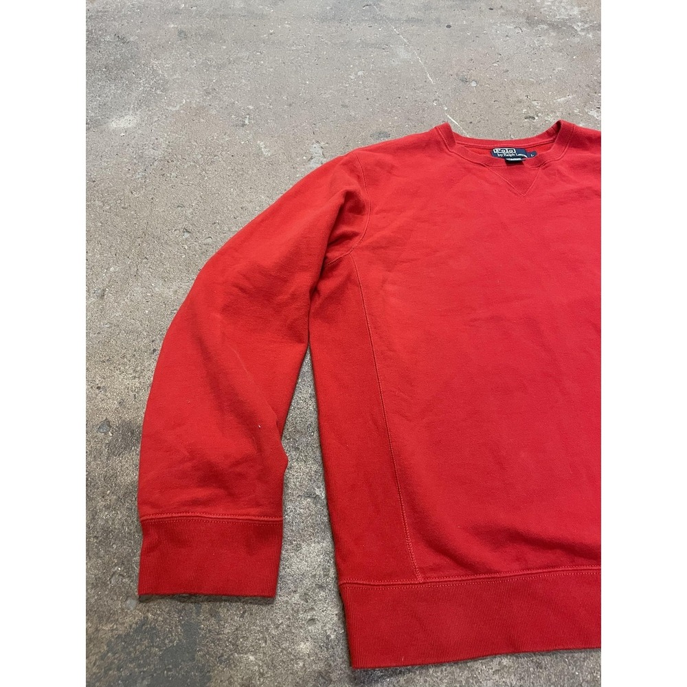 Polo Ralph Lauren Sweatshirt Mens Large Red Crewneck Pullover Blue Pony Made USA - Picture 2 of 16